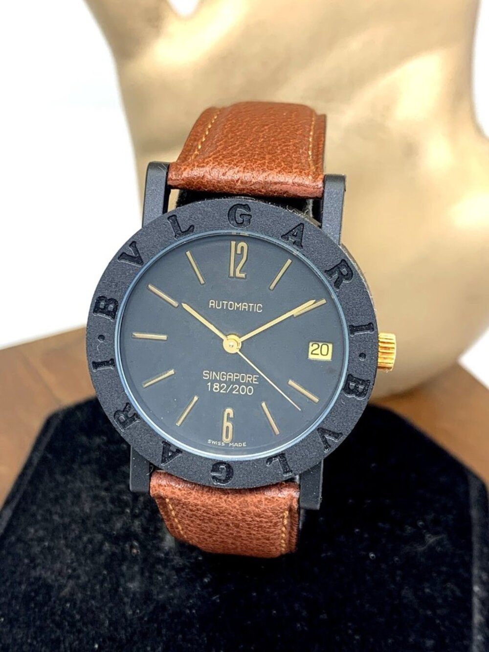 Bvlgari Watch Limited Edition Singapore Swiss Automatic Black Dial Leather 34mm